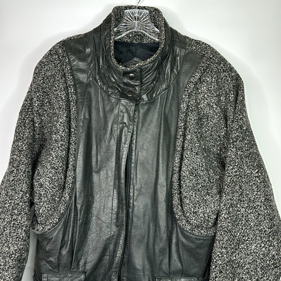 Vintage Winlit Grey Black Wool Leather Jacket Size 11/12 - Picture 2 of 12